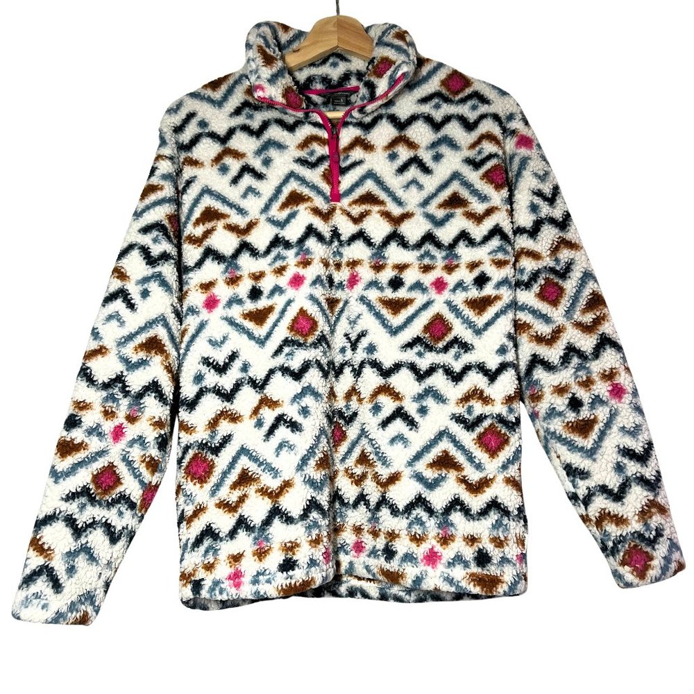 Eddie Bauer Fuzzy Fleece Jacket Womens Southwest Print 1/4 Zip Pullover Size S